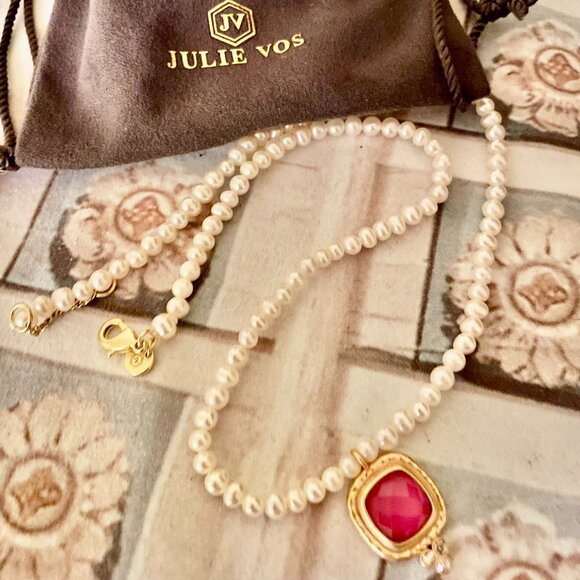 Stunning pearl and ruby gemstone Julie Vos "Tudor" necklace - Picture 3 of 4